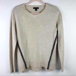 J.Crew Wool Metallic Braid Sweater Crew Neck Tan Black Size Small